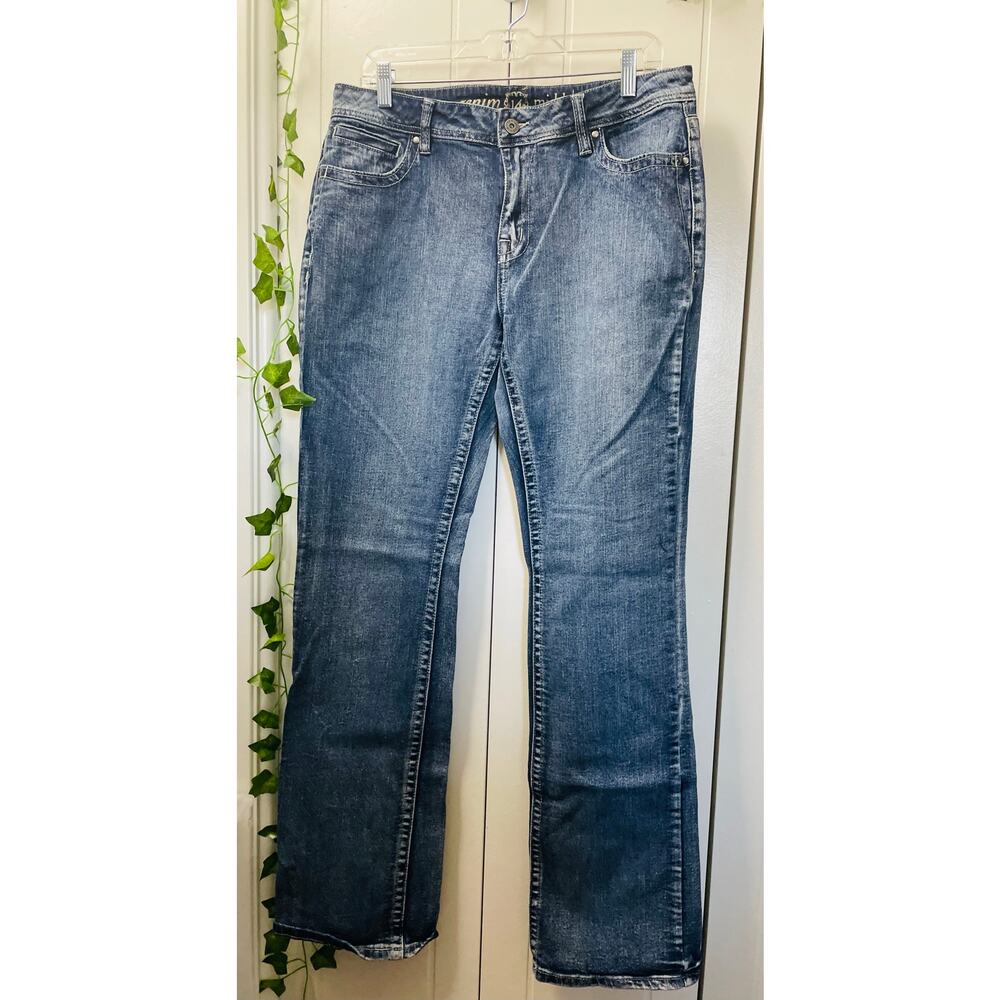 Zenim Denim Western Embroidered Back Pockets Slight Flared Mid Rise Jeans SZ 14